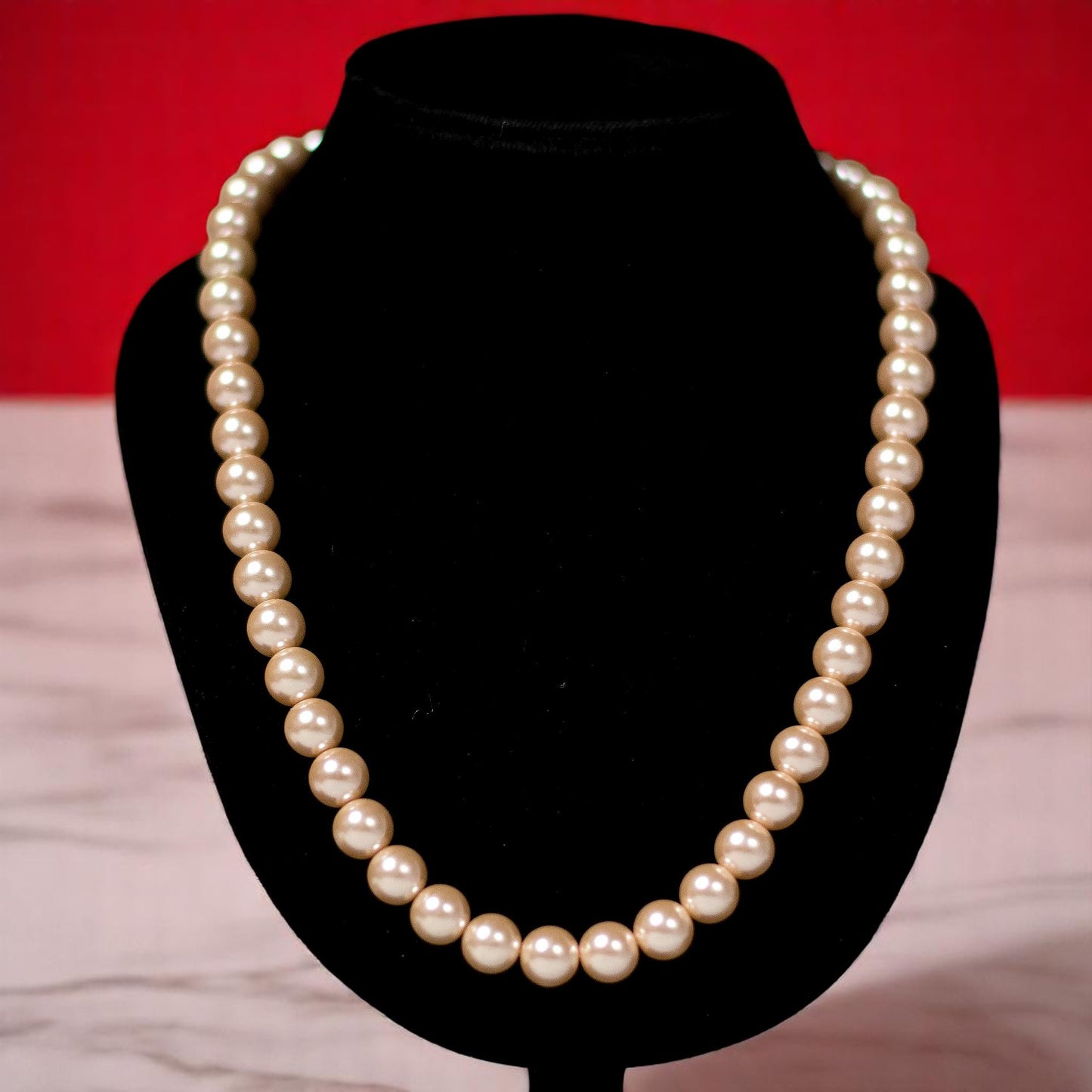 Peach Synthetic Pearl Single Strand Mala