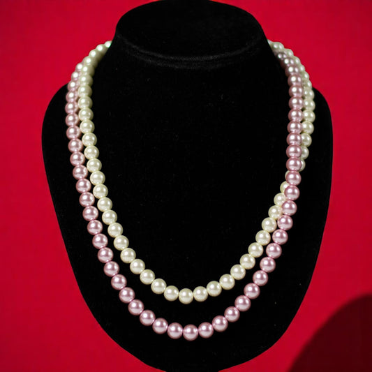 White and Pink Synthetic pearl Double Strand Mala