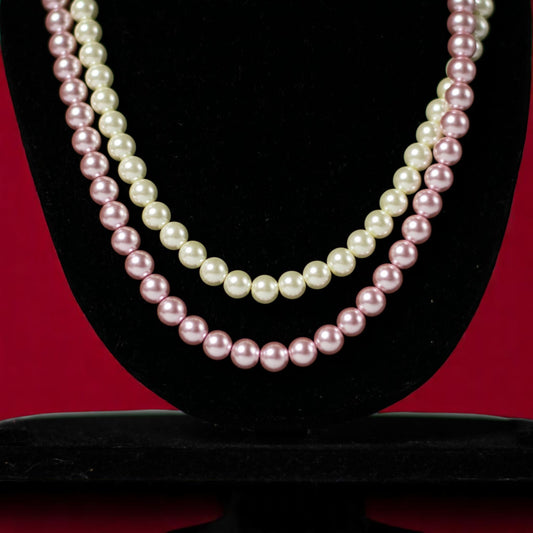 White and Pink Synthetic pearl Double Strand Mala