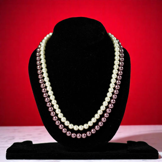 White and Copper Synthetic Pearl Double Strand Mala