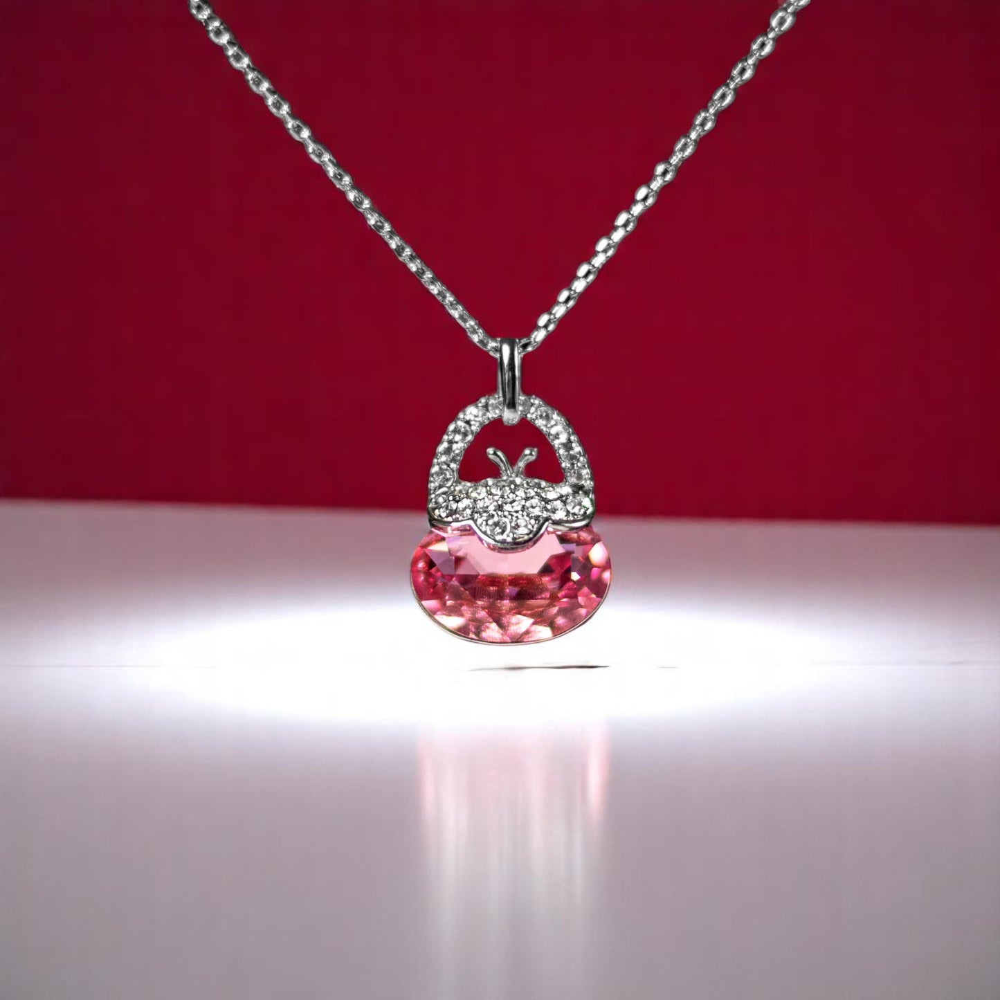 Swarovski Pink Crystal Bag Pendant - Imitation Jewellery