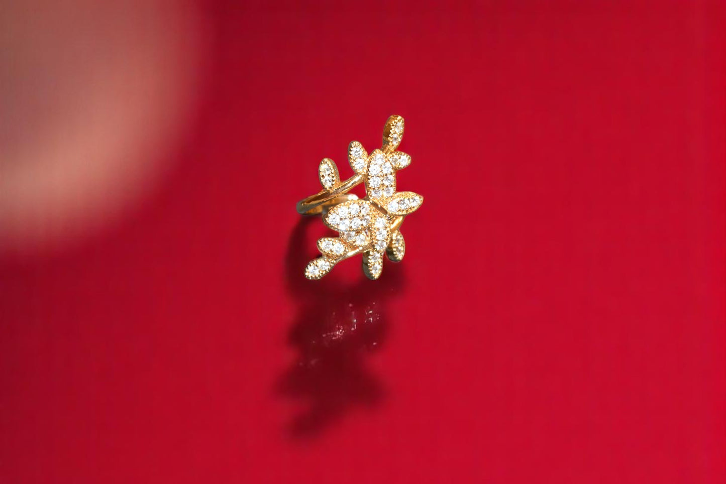 Gold Polish Stem with Leaves Adjustable Ring for Her