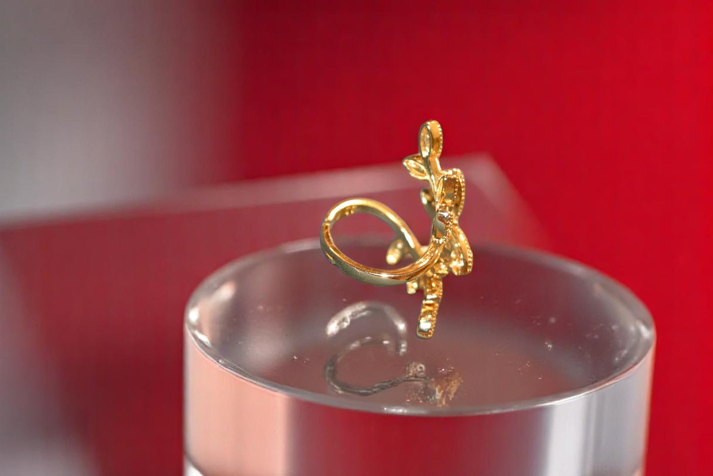Gold Polish Stem with Leaves Adjustable Ring for Her