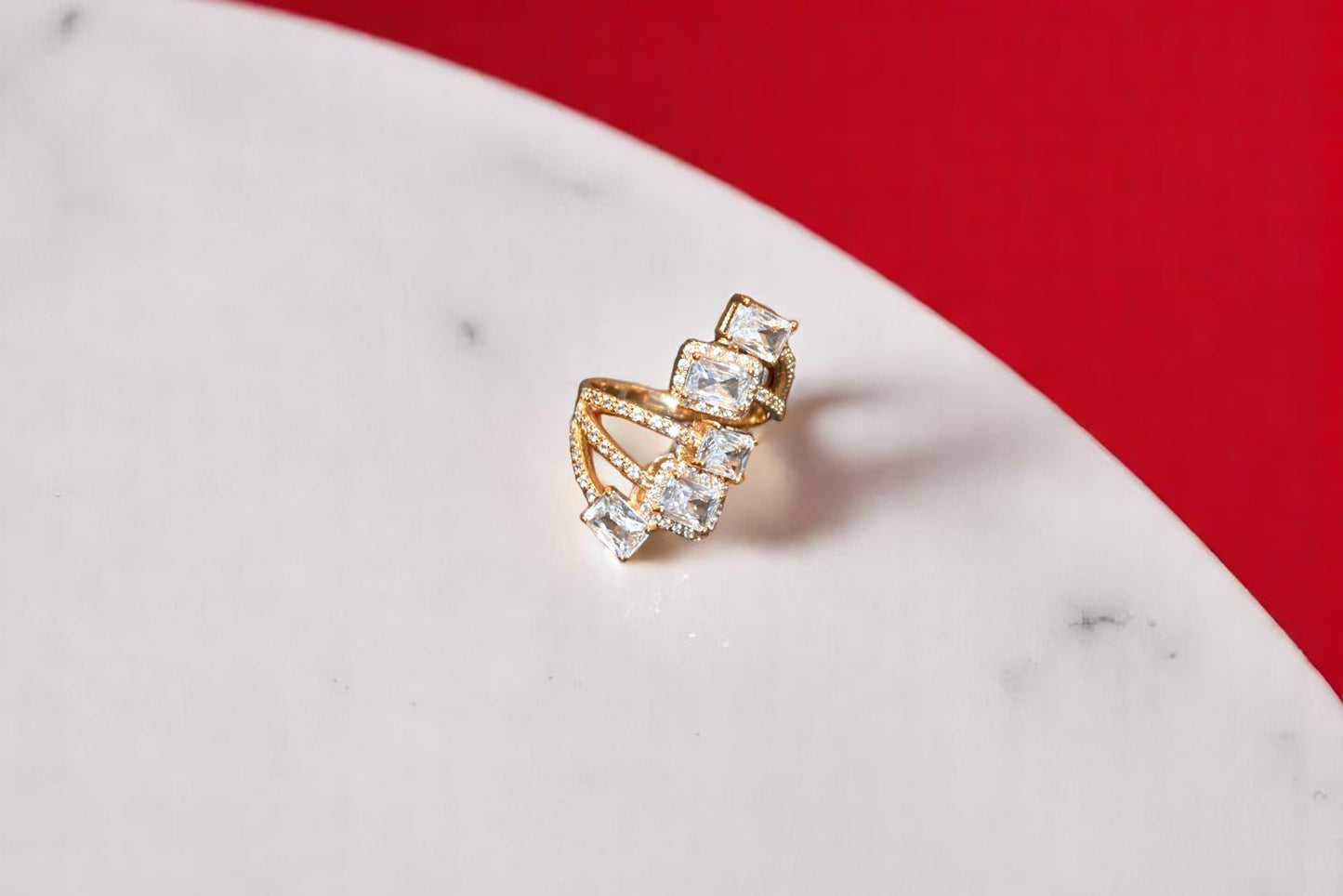 Gold Polish Swarovski White Crystal Zircon Adjustable Ring for Her