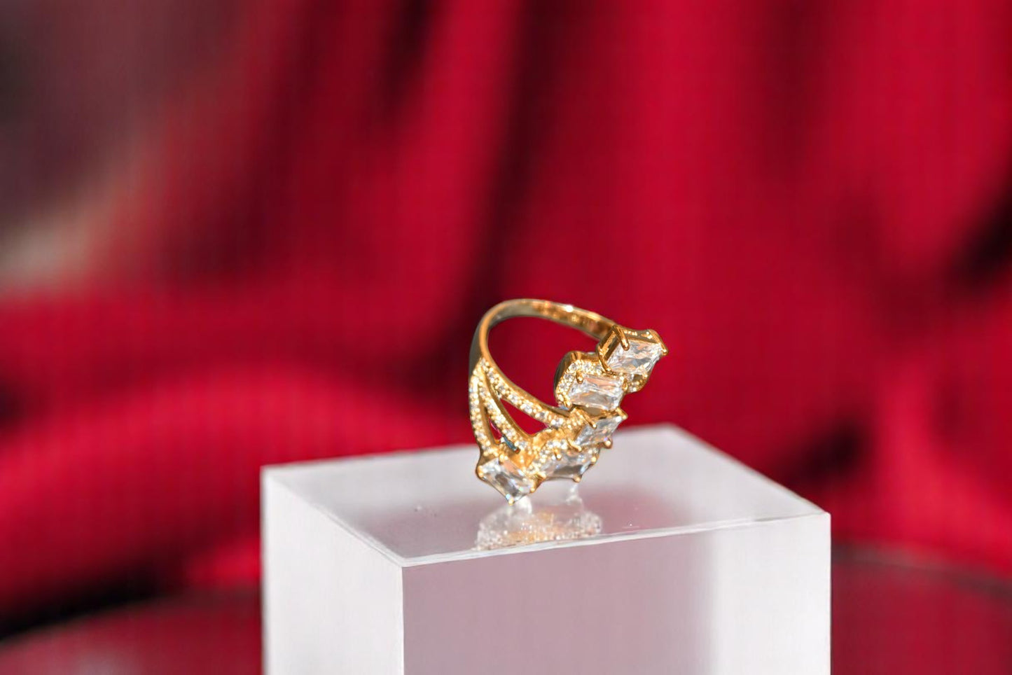 Gold Polish Swarovski White Crystal Zircon Adjustable Ring for Her