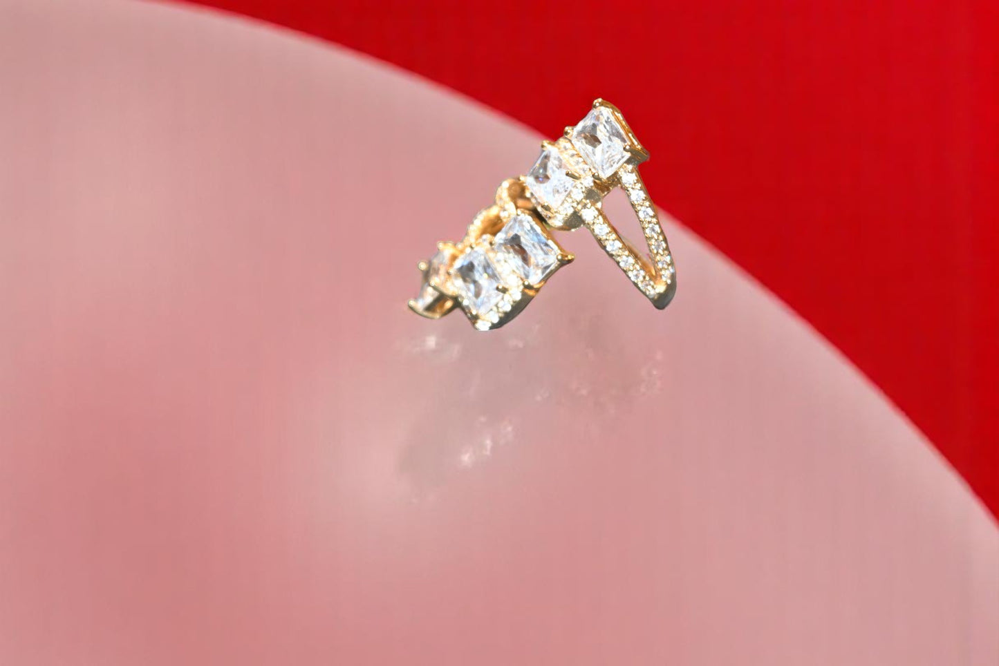 Gold Polish Swarovski White Crystal Zircon Adjustable Ring for Her
