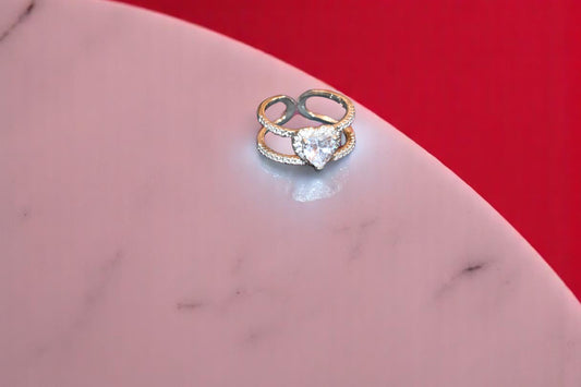 92.5 Silver Zirconia White Gemstone Heart Adjustable Ring for Her