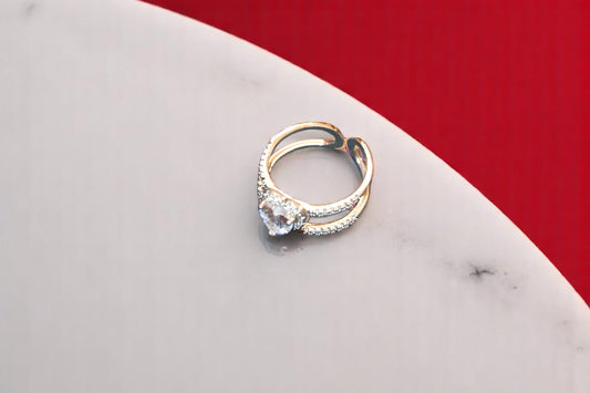 92.5 Silver Zirconia White Gemstone Heart Adjustable Ring for Her