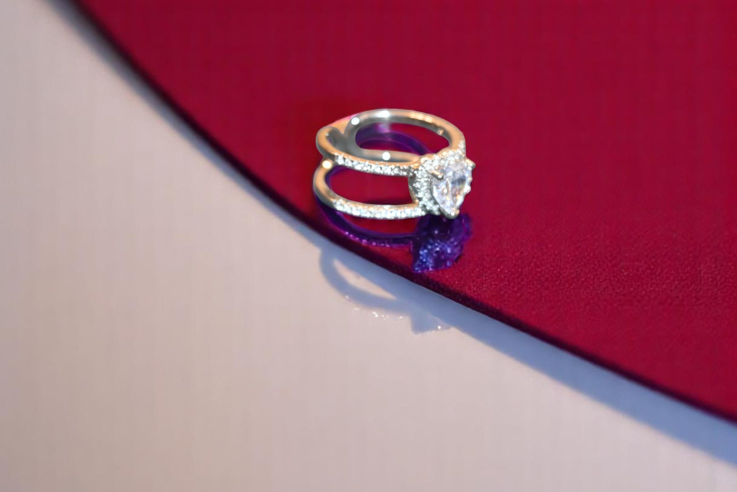 92.5 Silver Zirconia White Gemstone Heart Adjustable Ring for Her