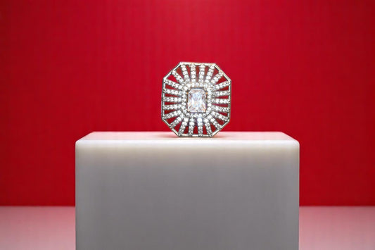 92.5 Silver Zircon White Gemstone Ring for Her