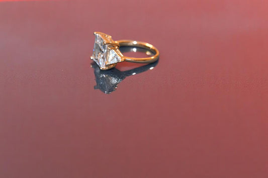 Gold Plated White Swarovski Gemstone Adjustable Ring For Him - Her