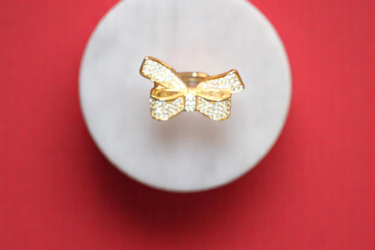Gold Polish Zircon Adjustable Ring For Her