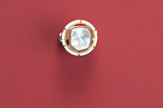 Gold Polish White Gemstone Ring for Her