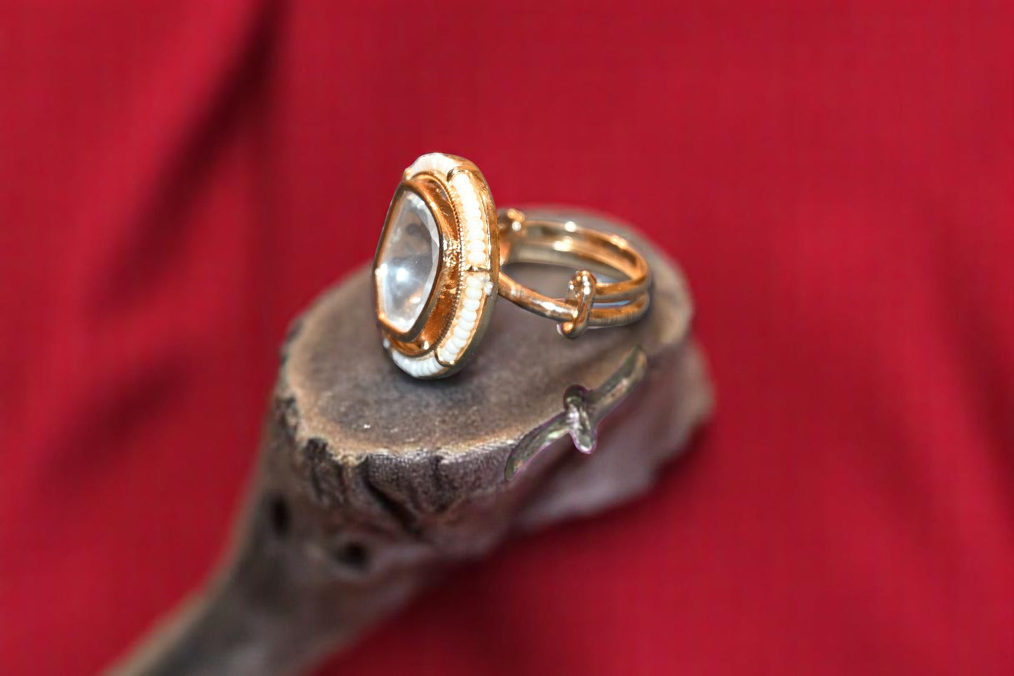 Gold Polish White Gemstone Ring for Her