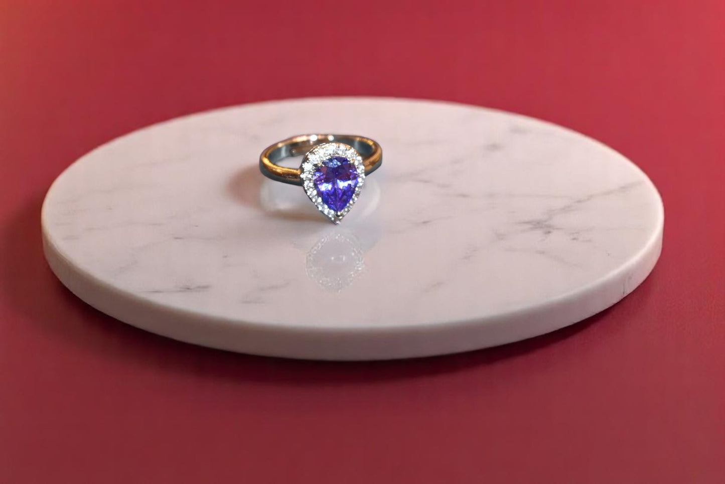 92.5 Silver Zircon Purple Gemstone Adjustable Ring for Her
