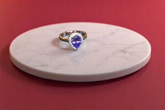 92.5 Silver Zircon Purple Gemstone Adjustable Ring for Her