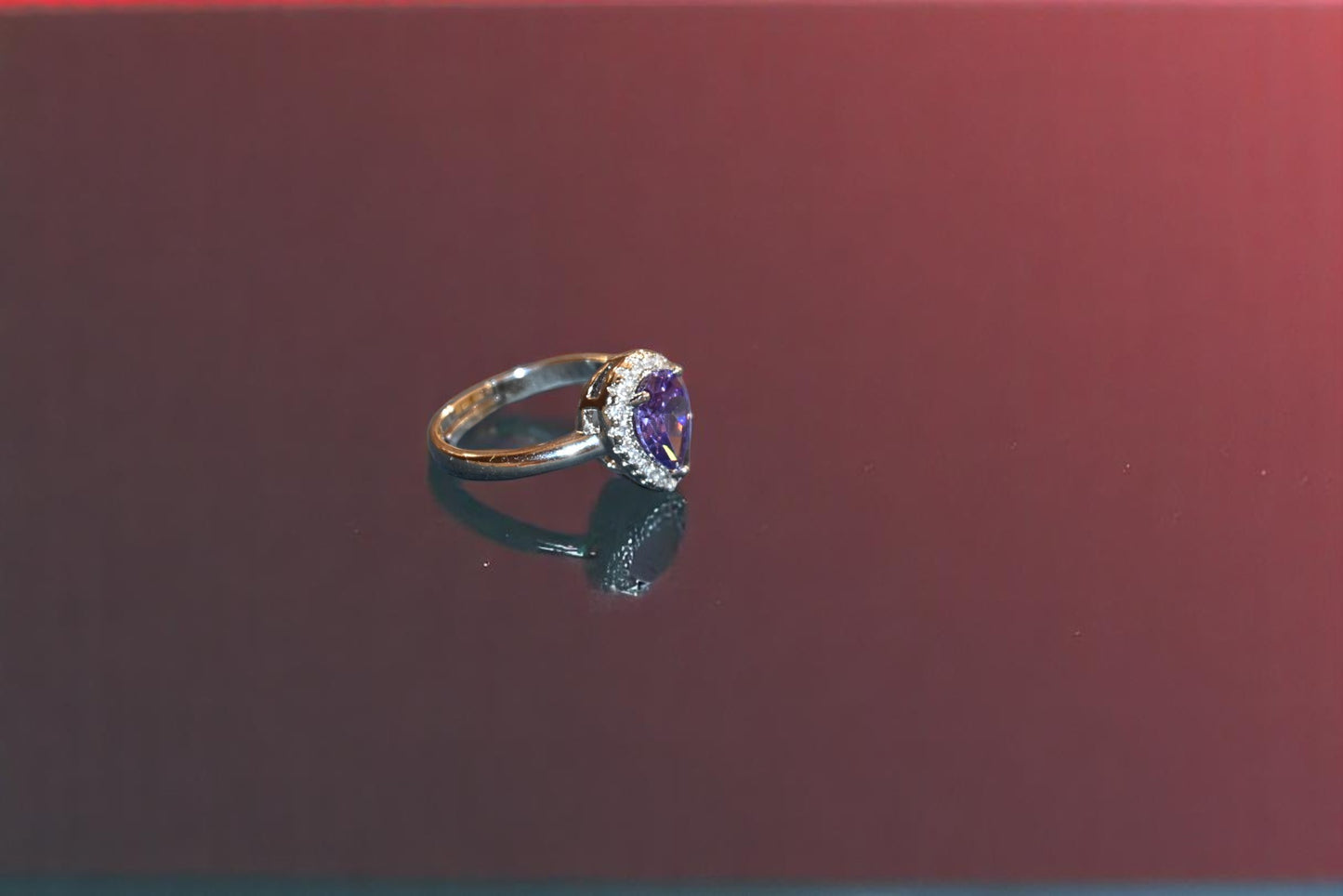 92.5 Silver Zircon Purple Gemstone Adjustable Ring for Her