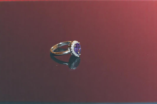 92.5 Silver Zircon Purple Gemstone Adjustable Ring for Her