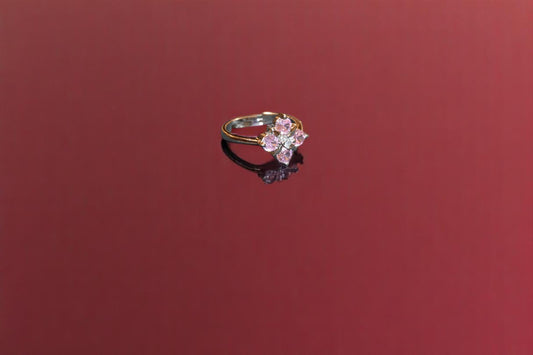 92.5 Silver Pink Gemstones Adjustable Ring for Her