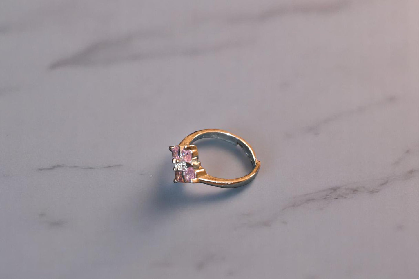 92.5 Silver Pink Gemstones Adjustable Ring for Her