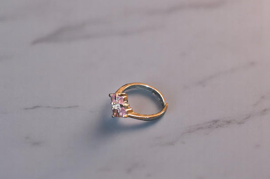 92.5 Silver Pink Gemstones Adjustable Ring for Her