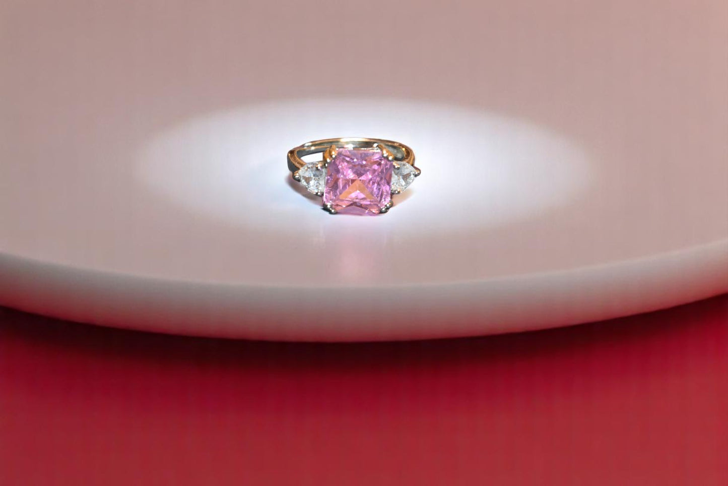 92.5 Silver Swarovski Pink Crystal Adjustable Ring For Her