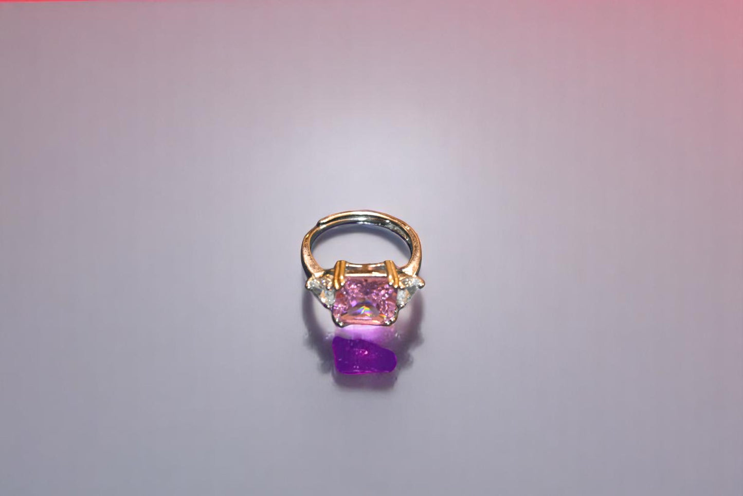 92.5 Silver Swarovski Pink Crystal Adjustable Ring For Her