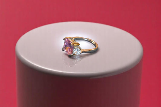 92.5 Silver Swarovski Pink Crystal Adjustable Ring For Her