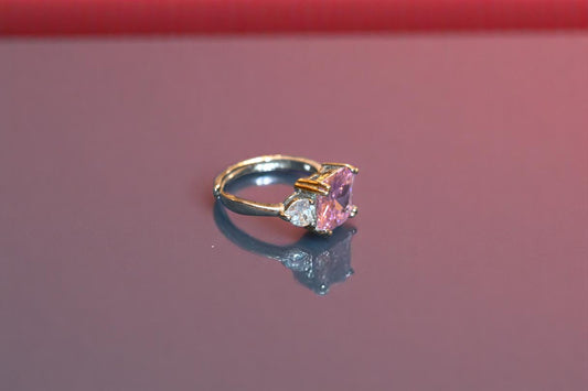 92.5 Silver Swarovski Pink Crystal Adjustable Ring For Her