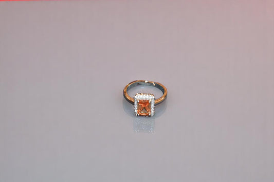 92.5 Silver Orange Gemstone Cushion Shape Ring for Her