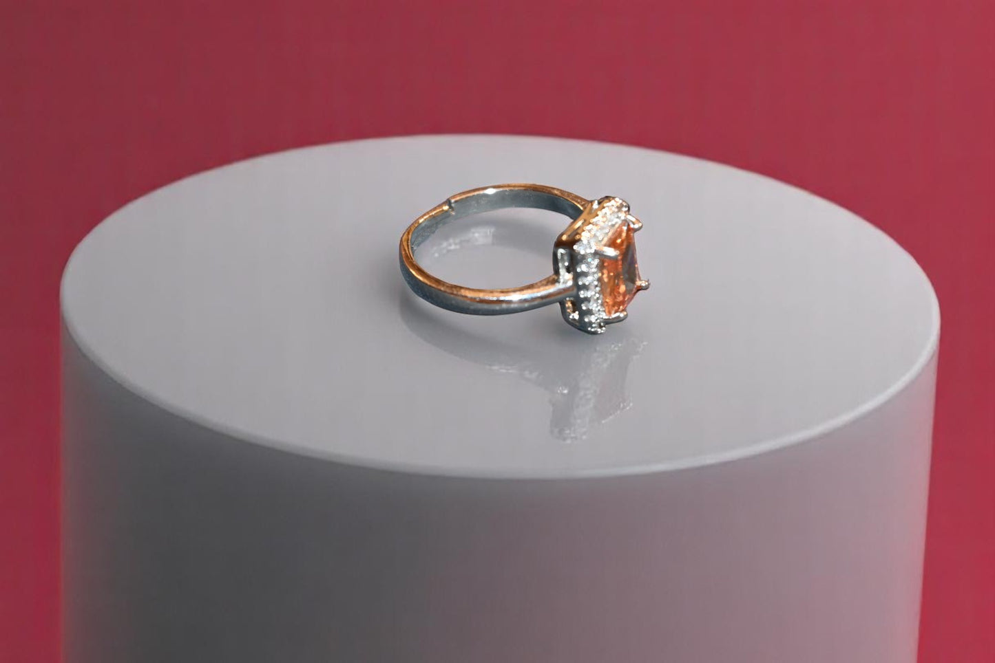 92.5 Silver Orange Gemstone Cushion Shape Ring for Her