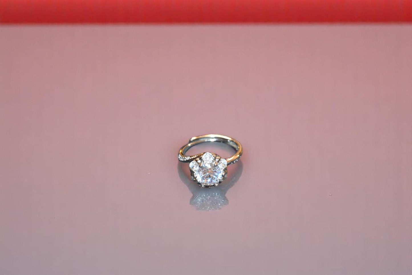 Swarovski Crystal Flower Cut Silver Adjustable Ring for Her