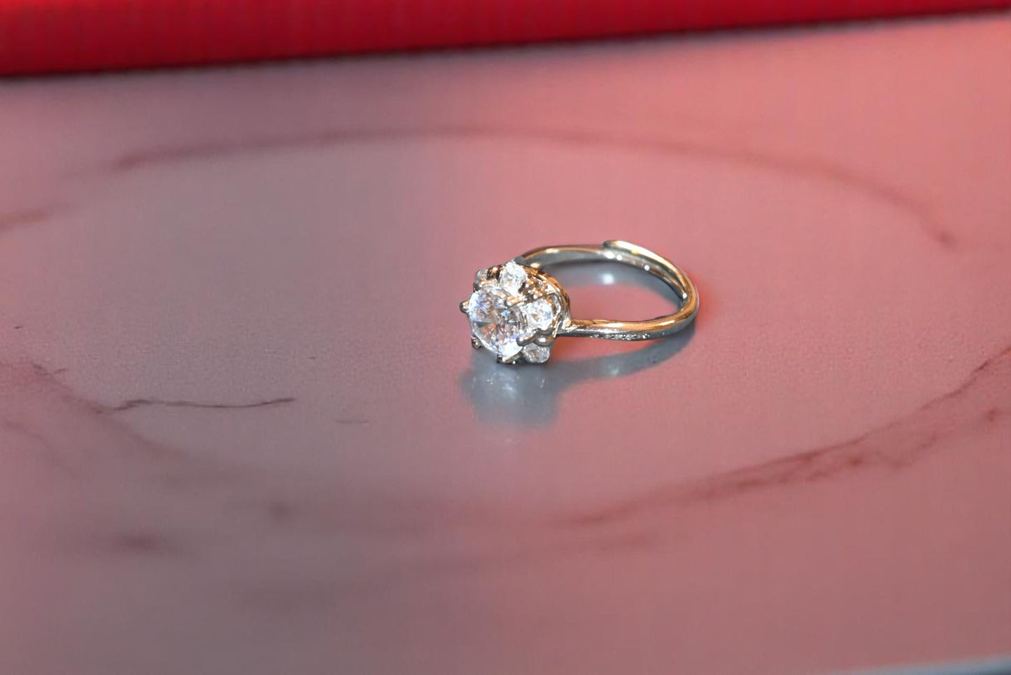 Swarovski Crystal Flower Cut Silver Adjustable Ring for Her