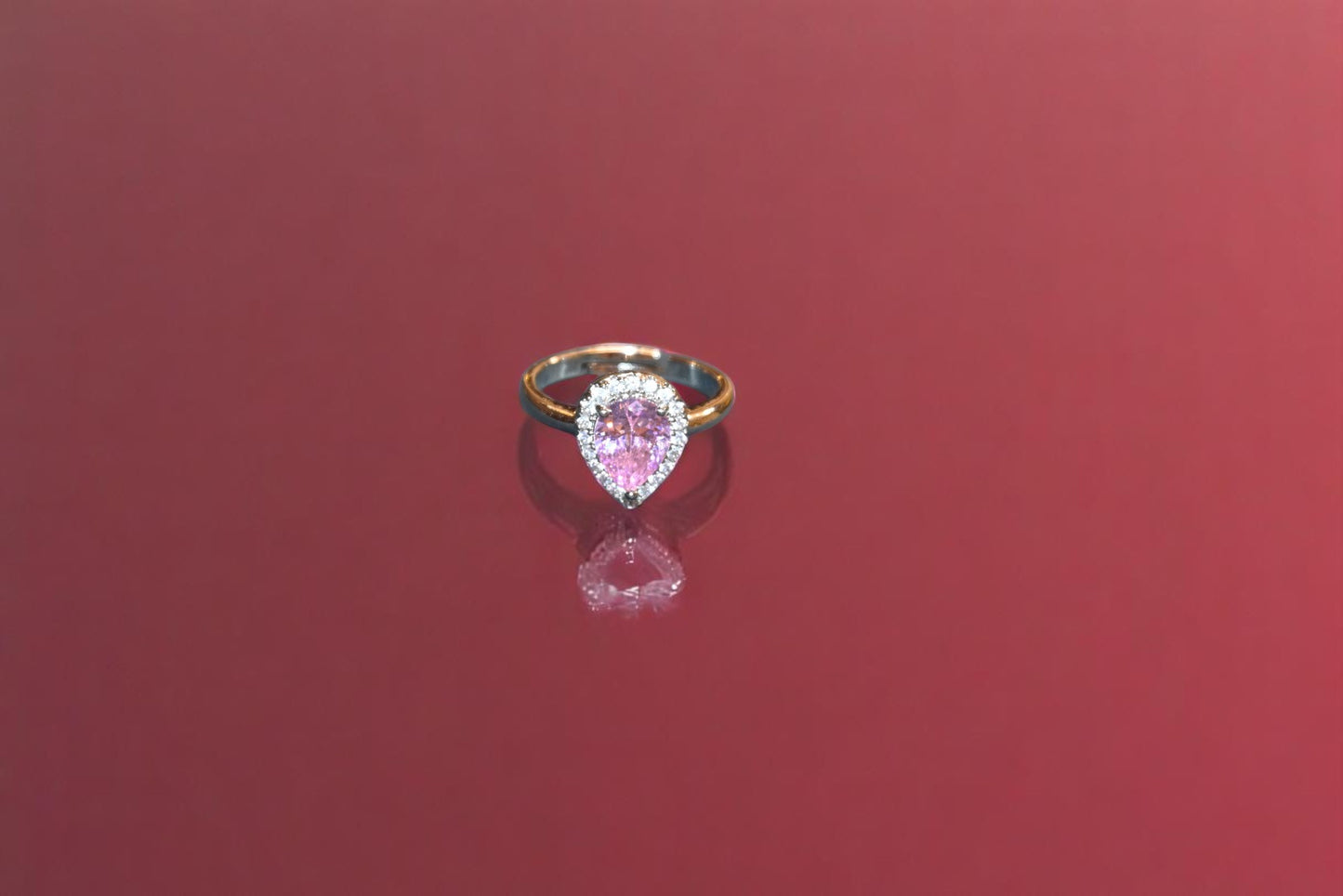 92.5 Silver Zircon Pink Gemstone Adjustable Ring For Her