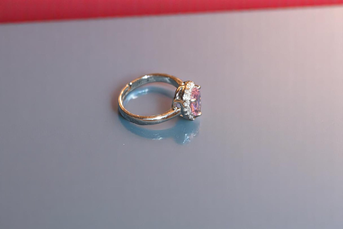 92.5 Silver Zircon Pink Gemstone Adjustable Ring For Her