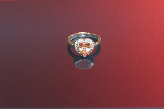 92.5 Silver Zirconia Peach Heart Gemstone Adjustable Ring of Her