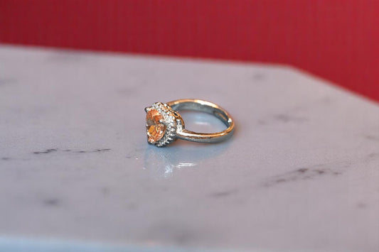 92.5 Silver Zirconia Peach Heart Gemstone Adjustable Ring of Her