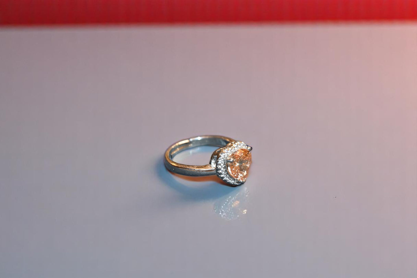 92.5 Silver Zirconia Peach Heart Gemstone Adjustable Ring of Her
