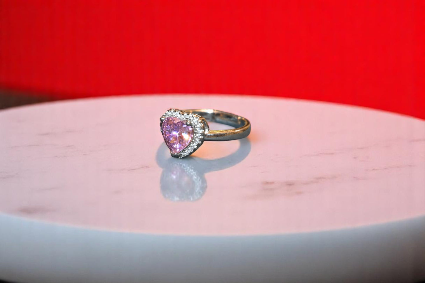 92.5 Silver Pink Heart Gemstone Adjustable Ring of Her