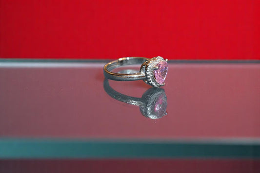 92.5 Silver Pink Heart Gemstone Adjustable Ring of Her