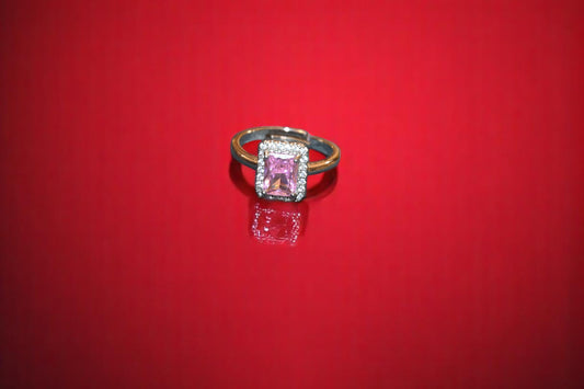 92.5 Silver Zircon Cushion Shape Pink Gemstone Adjustable Ring of Her