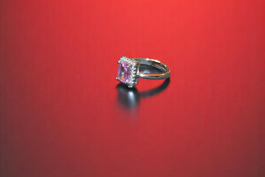 92.5 Silver Zircon Cushion Shape Pink Gemstone Adjustable Ring of Her