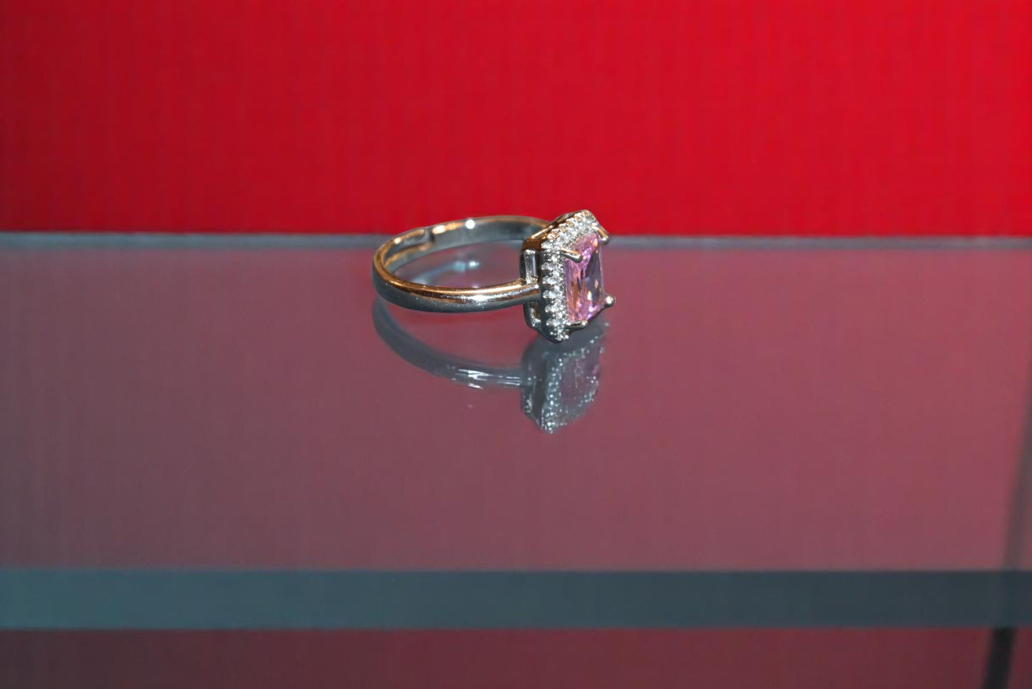 92.5 Silver Zircon Cushion Shape Pink Gemstone Adjustable Ring of Her