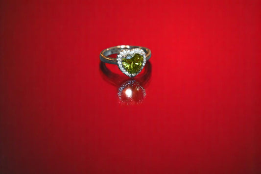 92.5 Silver Zircon Green Heart Gemstone Adjustable Ring for Her