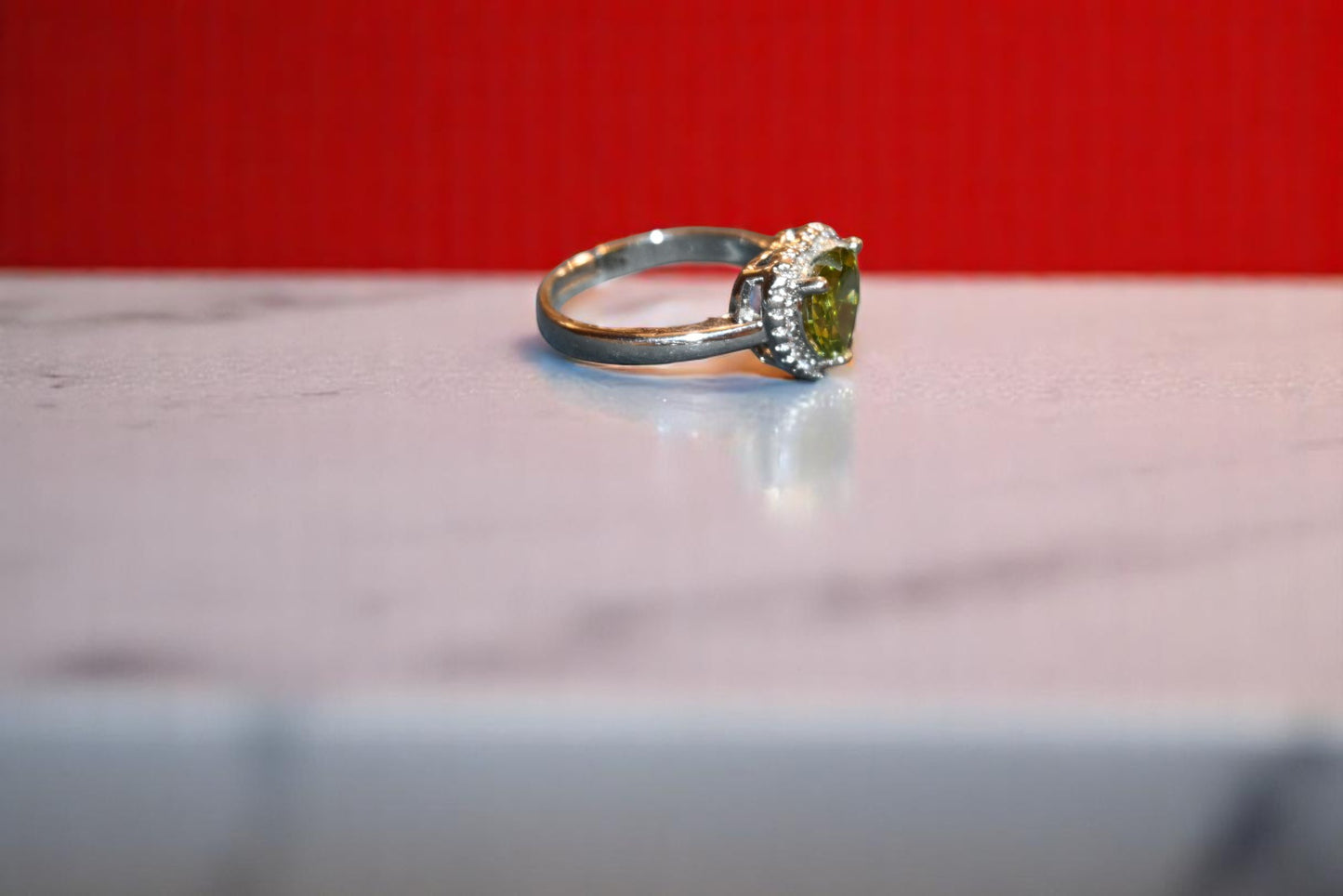 92.5 Silver Zircon Green Heart Gemstone Adjustable Ring for Her