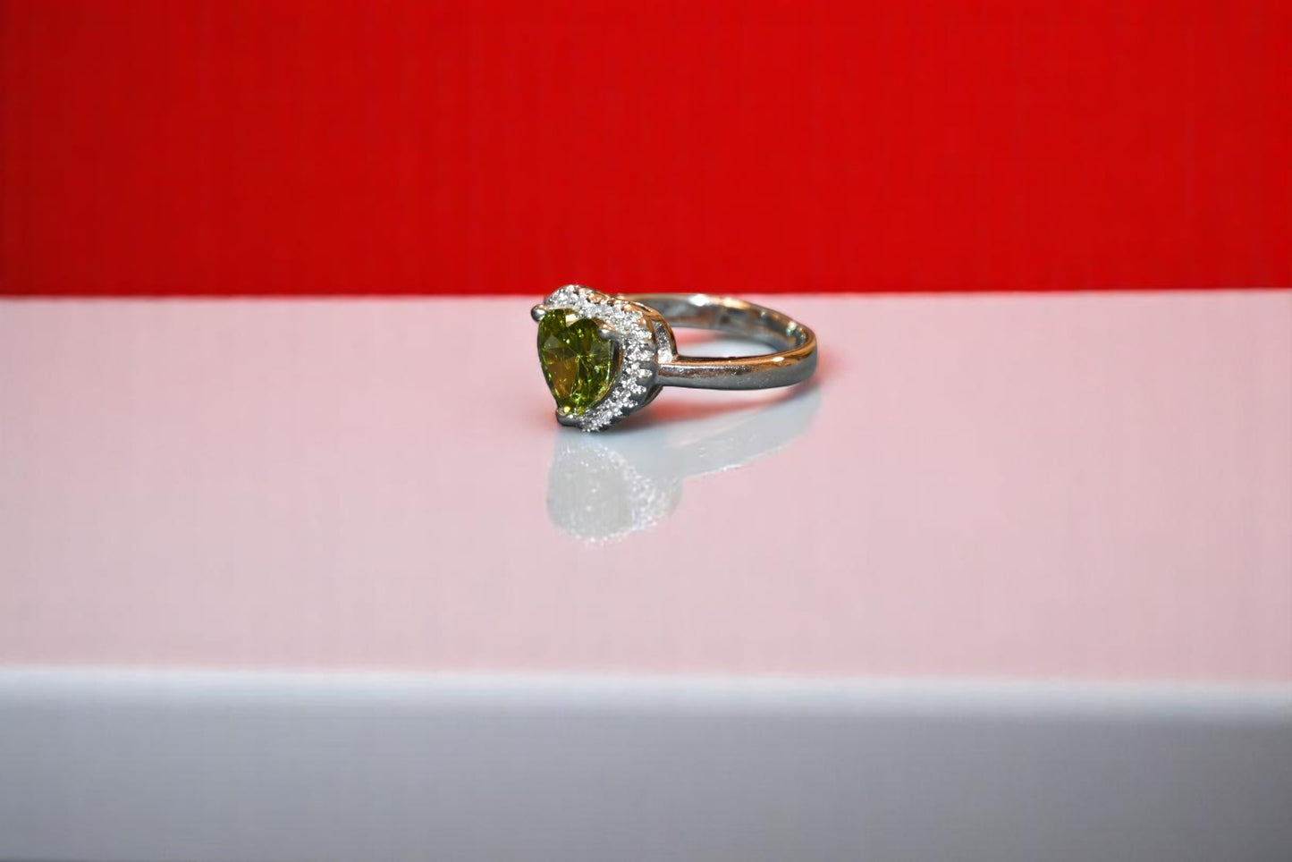 92.5 Silver Zircon Green Heart Gemstone Adjustable Ring for Her