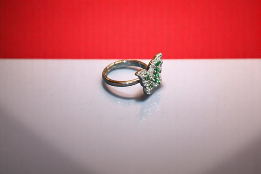 92.5 Silver Zircon Green Butterfly Adjustable Ring for Her