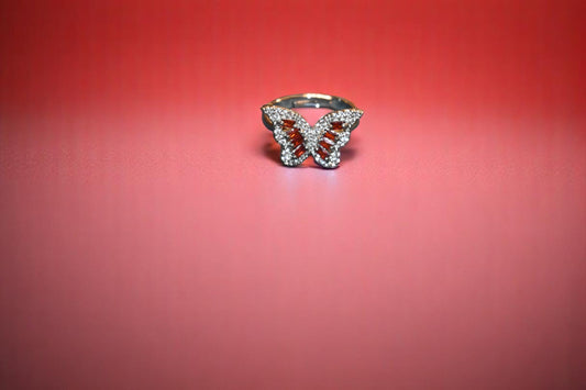 92.5 Silver Zircon Red Butterfly Adjustable Ring for Her