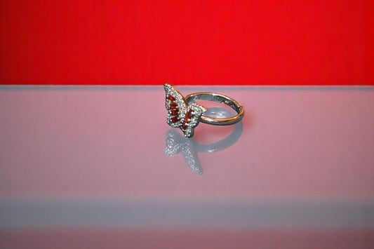 92.5 Silver Zircon Red Butterfly Adjustable Ring for Her