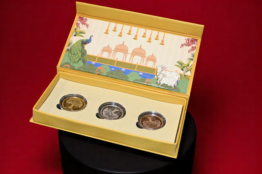 Banyan Tree, Tri-Color, Round Shape, Set of 3 Coins (3 Gram Each), 999 Purity, Yellow Box - Ready To Ship